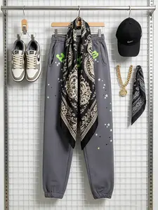 Y2k Men's sweatpants, Spider Web Pattern, Letter Print, Colorful Stars, Street Punk Style, Casual Fitted, Fall & Winter, Graphic casual pants