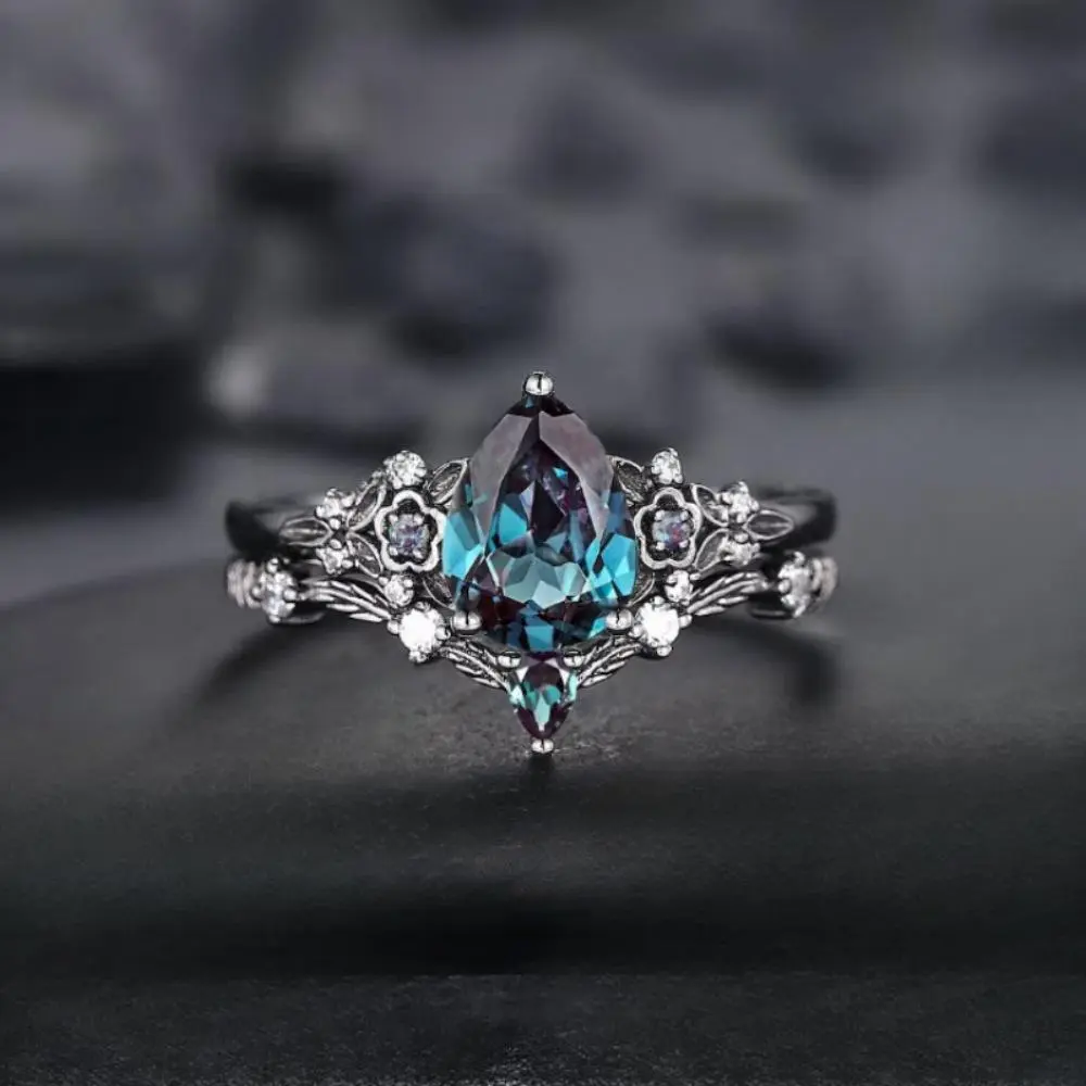 Engagement Rings with Artificial Stones Black Flower Engagement Ring Set with Unique Platinum Black Magic Ring as Gift for Bride, Friends and Relatives smart ring wedding ring set omise ring gf western jewelry engagement rings anti ring twilight ring