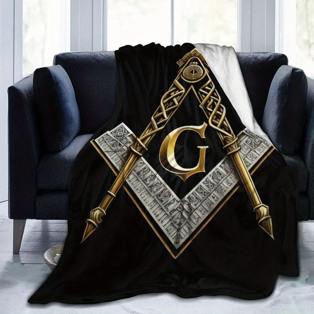 Unisex Freemason Masonic Master Mason Flannel Throw Blanket - 60×80in, 280g Heavyweight Plush, Masonic Symbols Print (All-Seeing Eye Art, G Emblem), Soft, Cozy, Machine Washable, All-Seasons for Bed, Couch, Freemason Gift