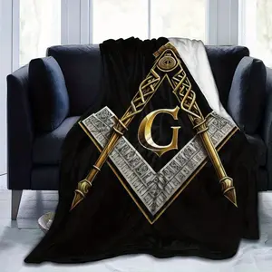 Master Mason Masonic Flannel Throw Blanket - 280g Heavyweight Plush, Freemasonry Symbolism Print (All-Seeing Eye, G Emblem) - Soft Cozy Blanket for Bed, Couch, Camping - Machine Washable, All-Season Use - Unisex Gift for Men & Women