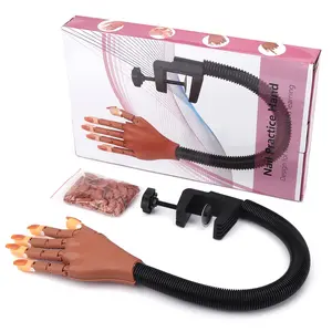 Practice Hand for Acrylic Nails,100 Pcs Nail Tips Flexible Training Hand Professional Nail Art Hand Tools Adjustable False Finger Nails for DIY Nail Manicure