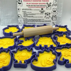 Monster themed 3D printer cookie, dough, clay cutter set.