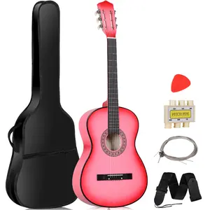 ZENY 38-in Kids Beginner Acoustic Guitar Starter Kit 6 Strings W/Case, Strap, Tuner, Pick -Pink