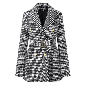 Women's Long Sleeve Buttons Double Blazer Jacket Women 2025 New Office Lady Designer Breasted Belted Blazer Dress Autumn