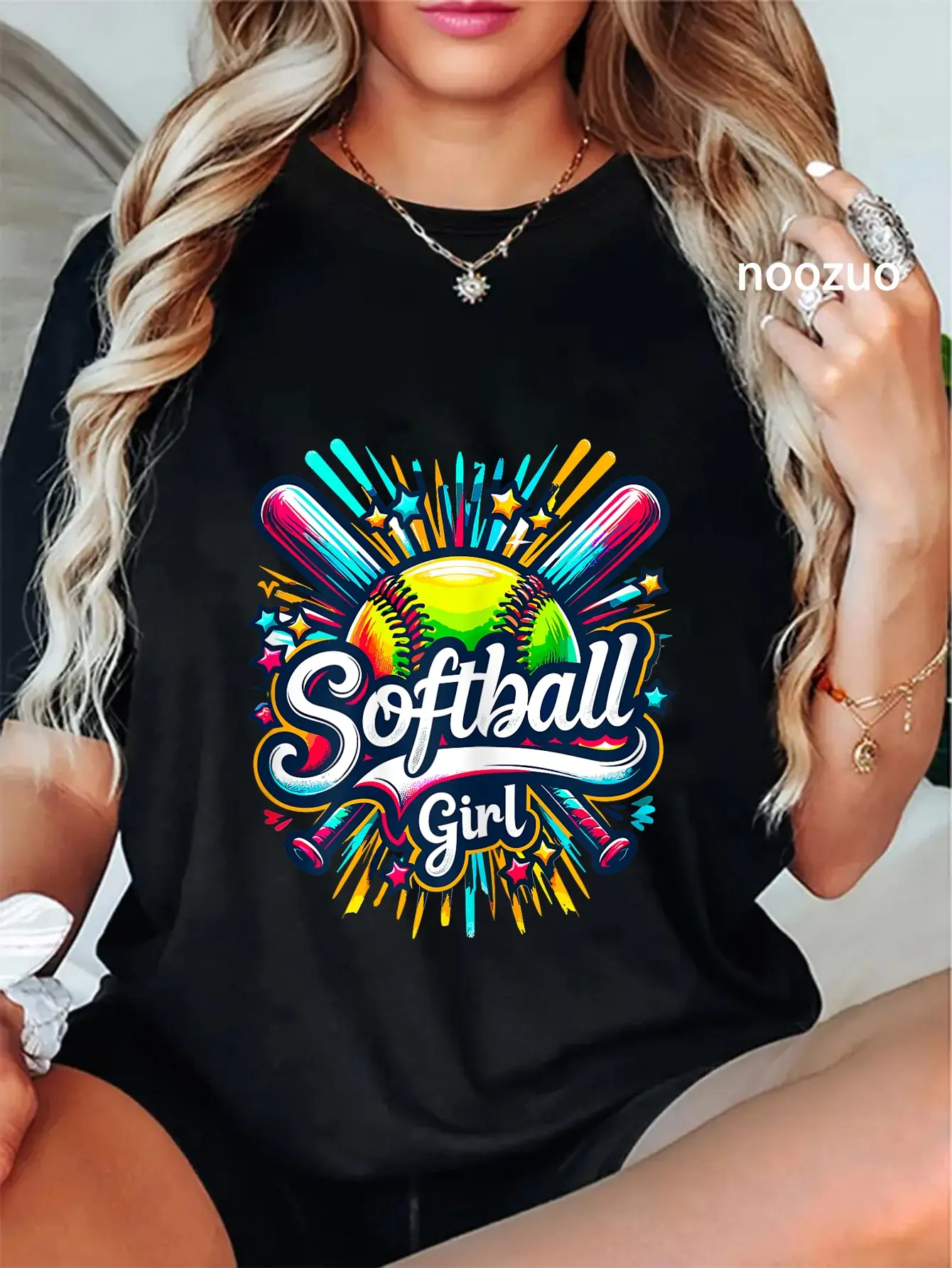 100% Cotton Softball Player Fan Girl Softball T-Shirt Casual Graphic Printed Tee