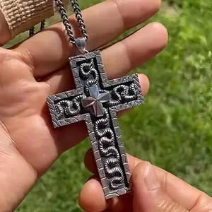 Vintage Alloy with Secret Compartment, 3D Printed Pendant, Cross Chain Design Charm Necklace, Handmade Unisex Jewelry Gift, Fashionable Men Women Accessory, Cross Necklaces