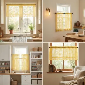 Summer Vibes, 52x18 and 26x36 Inch 4pcs 3pcs Lace Sheer Curtains for Living Room Bedroom Kitchen Sheer Curtains, Rod Pocket Luxury Black Out Curtains for Windows Apartment L46