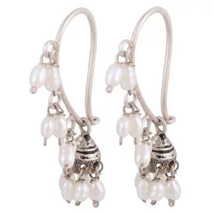 NOVICA Artisan Handmade Cultured Pearl Dangle Earrings Sterling Silver Freshwater White India Birthstone [1.4 in L x 0.2 in W x 0.2 in D] ' Pearl Melody'