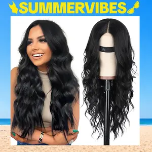 SummerVibes AISI HAIR Long Wavy Lace Hairline Wig for Women 26 Inch Middle Part Synthetic Heat Resistant Wig for Daily Party Glueless Wig Lace Front Wig