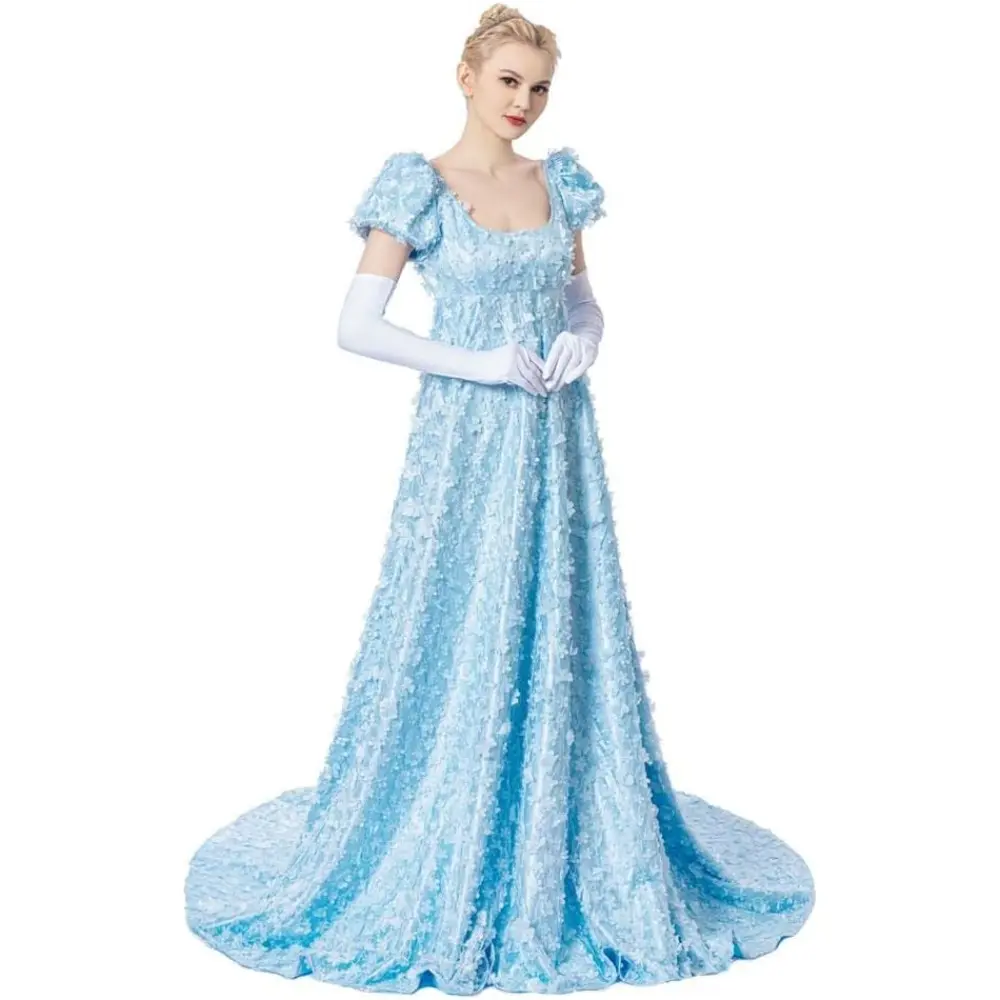Women's Daphne Regency Empire Waist Lace Formal Gown - Blue, Historically Accurate, XS-XXXL Fit, for Balls & Parties, Dry Clean Only, Women's Clothes for Special Occasions