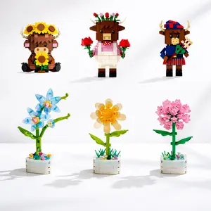 Cute Plant Animal Building Blocks Set 1PCS Random Mix,Flower Brick Toys  & Animal MiniFigures, DIY Desk Decor Collectible STEM Toy for KidsGirls Gift Ages 6+ & Adults
