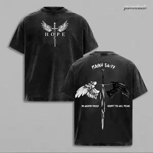 Isaiah 54:17 No Weapon Formed Vintage Washed T-Shirt | Sword & Angel Wings Christian Graphic Tee | Faith Streetwear Gym Pump Cover & Church Outfit