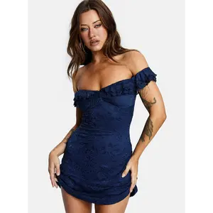 Anabeila Strapless Frill Mini Dress Navy