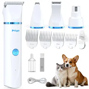 Petygo 4-in-1 Dog Grooming Kit with Nail Grinder & Dog Paw Trimmer, Low-Noise Rechargeable Cordless Electric Set for Dogs, Cats & Paw Pets