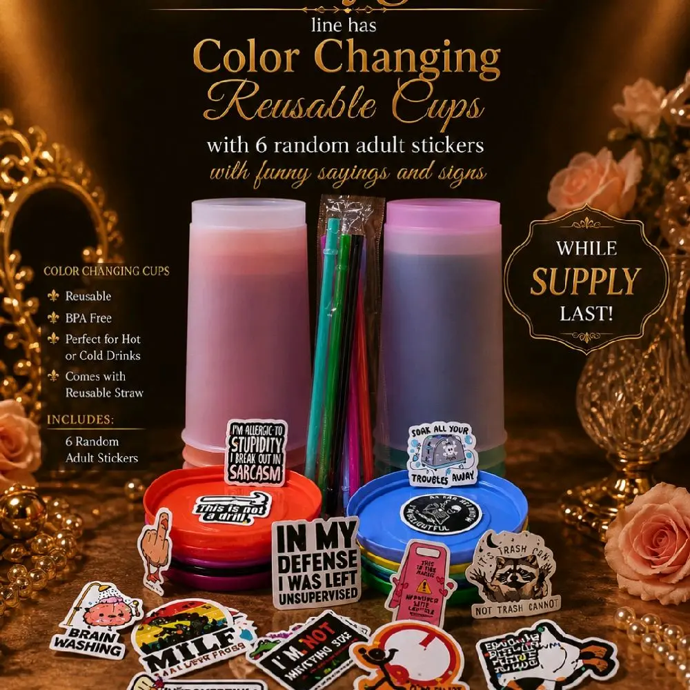 Colorful Reusable Water Bottles - Thermochromic Tumbler, Washable Drinkware with Sticker Accents Color-Changing
