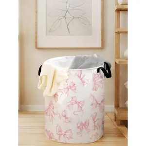 1 laundry basket, laundry basket with handle and printed bow pattern, household foldable laundry basket made of wear-resistant material, large capacity laundry basket, toy storage box