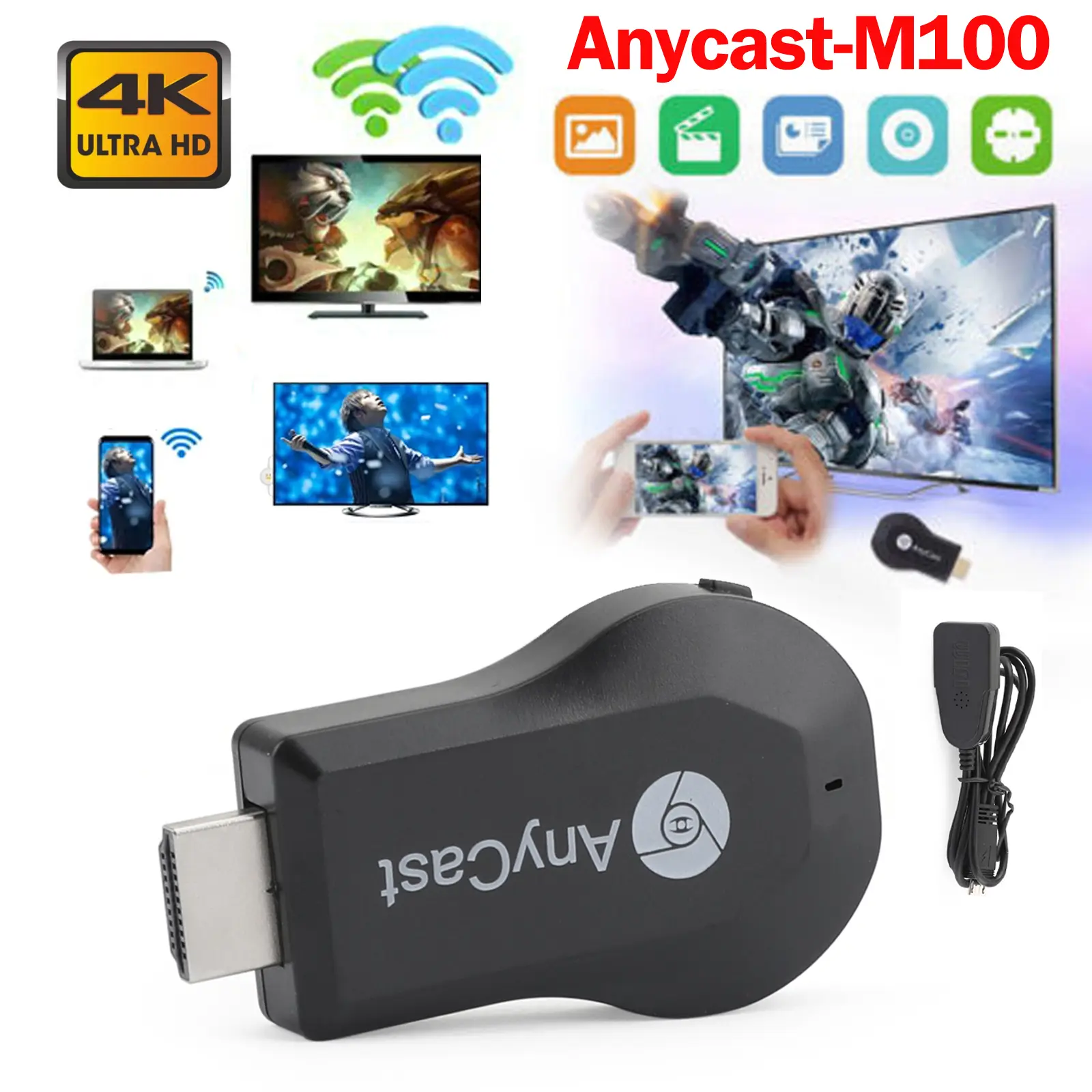 True 4K M100 TV Stick HDM WiFi Wireless Dongle Receiver TV Streamer