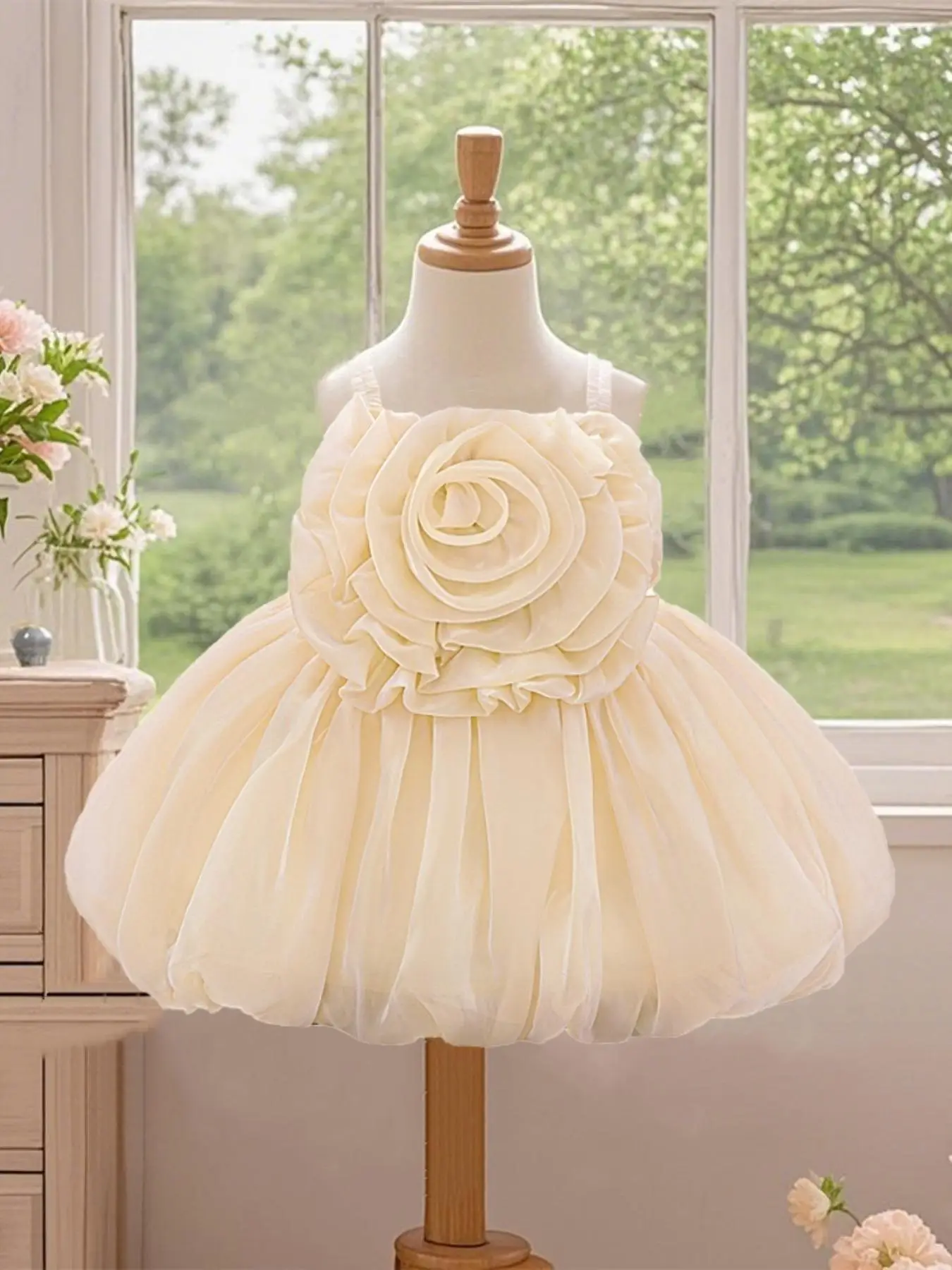 Toddler Girl's Glitter Floral Decor Sweater Dress, Cute Romantic Party Dress for Birthday Wedding Guest, Kids Clothes for Spring & Fall, Bubble Dress