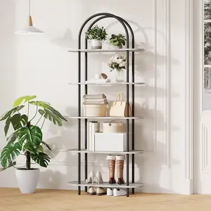 Gaomon 5-Tier Industrial Modern Bookshelf - 71-Inch Tall Metal Arch Bookcase with Open Adjustable Shelves, Sturdy Storage Organizer for Living Room, Home Office