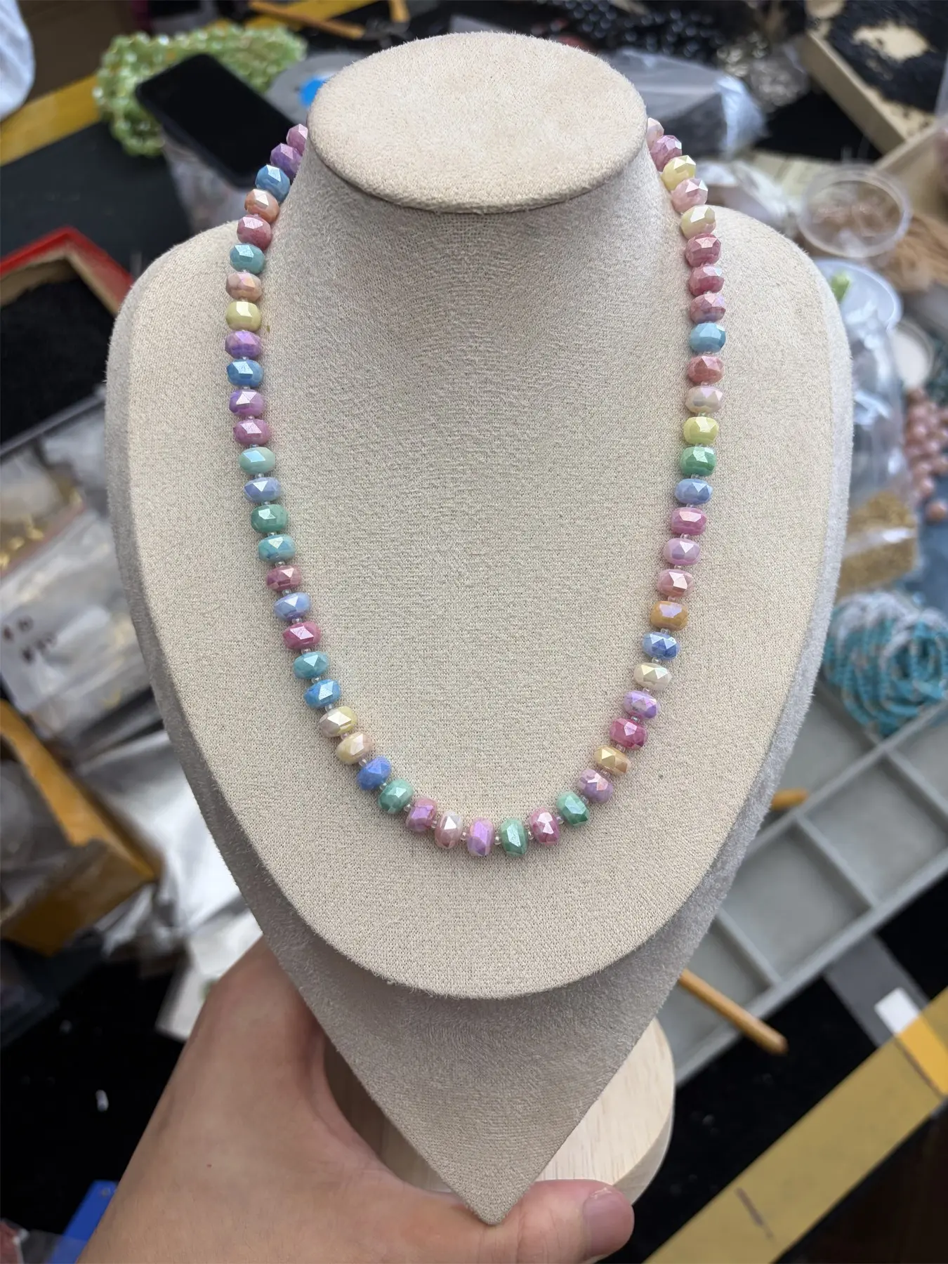 Candy Color Beaded Necklace, Water Stained Glass Geometric Loose Beads, Handmade Jewelry for Women, Summer Beach Vacation Gift, Fashion Accessory Necklace, Elegant Beaded Necklace, Beaded Choker Necklace, Beachy Jewelry