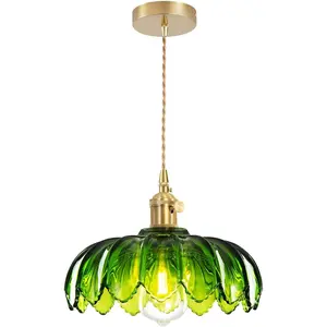 Glass Pendant Light  Light Fixtures, Glass Pendant Lights Kitchen , Adjustable Hanging Light for Kitchen  Dining Room Hallway (Hardwired gree)