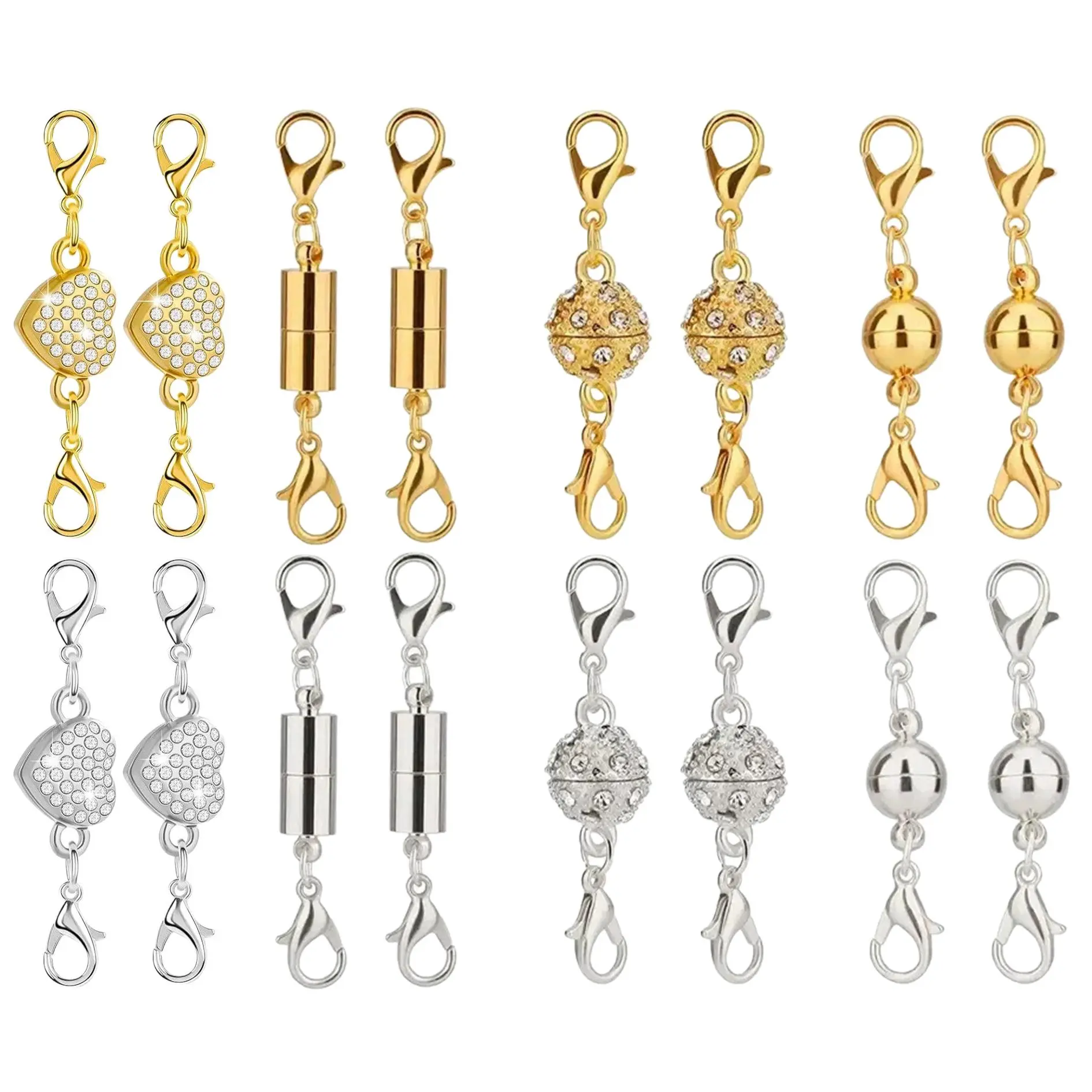 16-Pack Magnetic Necklace Clasps & Closures, 0.9in Metal Charm Accessory, Gold/Silver Plated, Stainless Steel Lobster Claw Clasp, Jewelry Making Supplies, Necklace Jewelry Extender