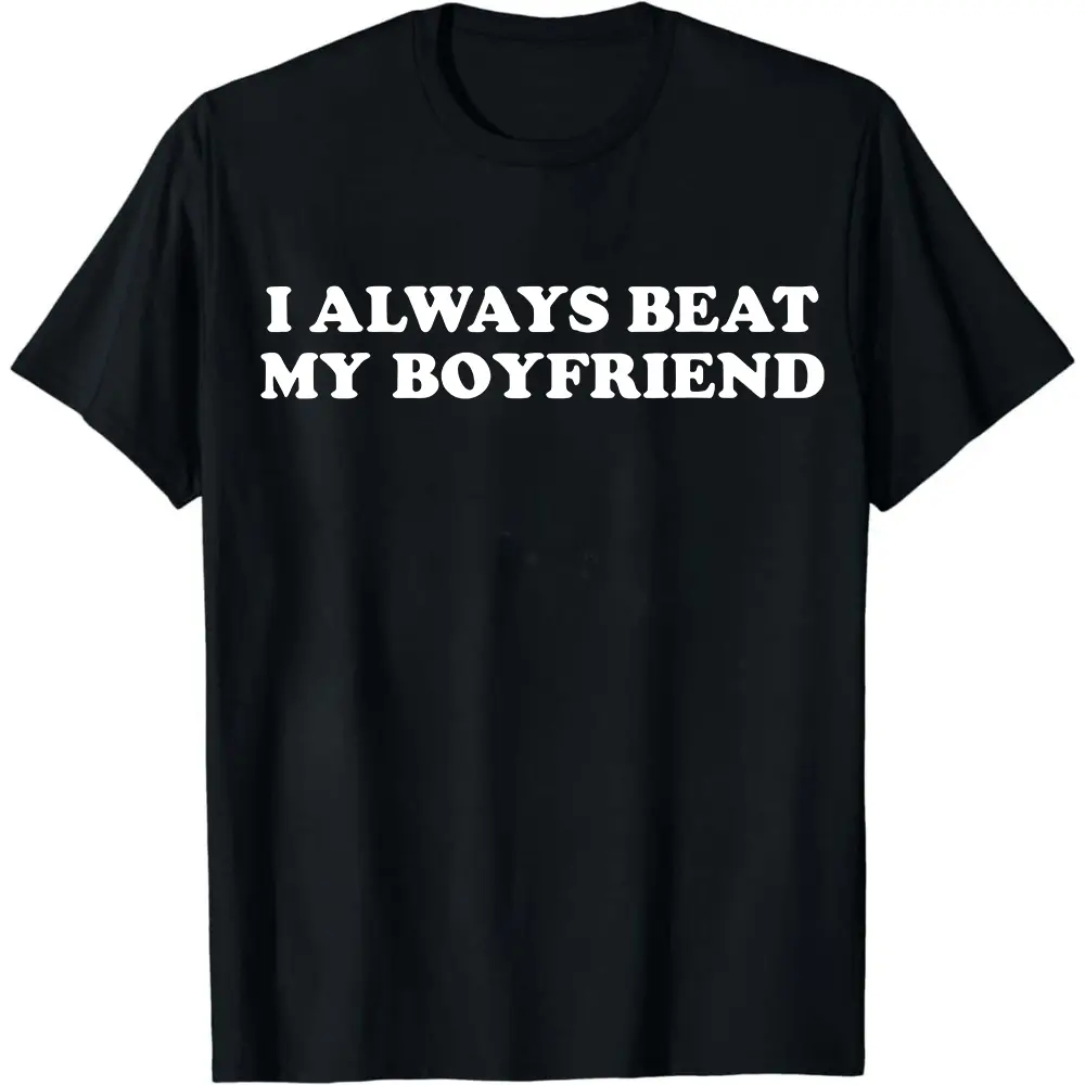 Funny Couple T-Shirts - "I Always Beat My Boyfriend" Design - Heat-Transfer Printed Unisex Tees - Perfect Gift for Boyfriend/Girlfriend, Casual Outdoor Wear, Machine Washable Humorous Couple Outfits