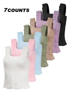 Women's Solid Color Floral Jacquard Sports Singlet, Casual Sleeveless Square Neck Tank Top for Yoga Gym Workout, Ladies Sportswear for All Seasons, Gym Wear, Womenswear