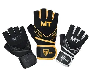 MT Master Gym Gloves with Wrist Wrap for Men & Women – Premium Suede Leather & Neoprene Fitness Gloves | Breathable, Padded Palm, MMA-Inspired Design | Ideal for Weightlifting, CrossFit, and Strength Training (Golden, Silver & Black)