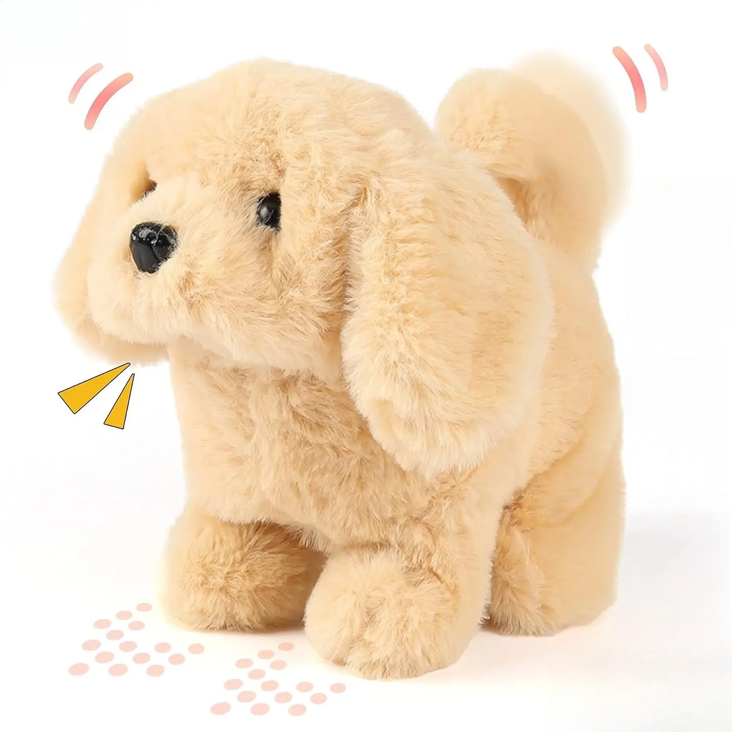 Walking Dog Golden Retriever Interactive Electronic Pet Plush Toy Puppy Woof and Moving Animated Nodding Head Gifts for Toddlers Birthday, Brown, 7''