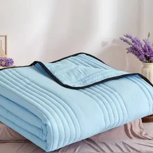 Cooling Summer Quilt, High-End Embroidered Thin Quilt for Summer, Simple Solid Color Thin Blanket, Single Piece Quilt Without Pillowcase, Suitable for Home Bedroom And Dormitory Bedding, Summer Gift, Machine Washable+ 3 Free Gifts US