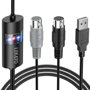 LEKATO MIDI Interface Canle Connecting Piano Keyboard/Synthesizer for Editing & Recording, with Input & Output Professional MIDI USB Cable Adapter for Studio -6.5Ft