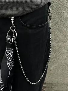 Vintage Stone Keychain Belt Chain, Hip Hop Street Style Jeans Accessory, Retro Waist Bag Charm, Fashionable Men's Jewelry