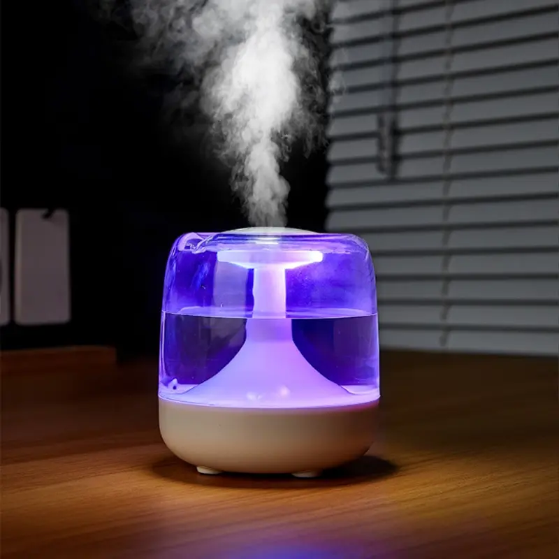 650ML Colorful Transparent Humidifier Room Appliances, Continuous & Intermittent Spray, Seven Color Night Light, USB Powered, Suitable for Home Office