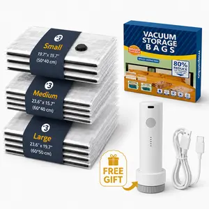 9pcak Travel Vacuum Storage Compression Bag Set in 3 Sizes – USB Rechargeable Handheld Pump with Built-In Battery – Waterproof & Reusable Space Saver for Clothes & Packing, Perfect for Carry-On Suitcases