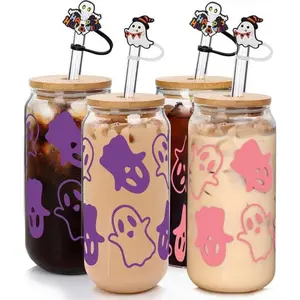 Mason Life 18oz Ghost Mug Gifts for Women Glass Cups Tumbler Iced Coffee Cups Cool Tumbler Drinking Water Bottles,Bamboo Drinkware Set Straw