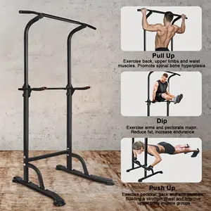 2024 Halo Power Tower Workout Dip Station Pull Up Bar, Height Adjustable Multi-Function Dip Stand for Home Gym Strength Training Fitness Equipment