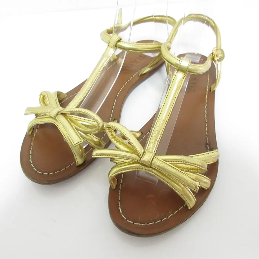 Pre-owned PRADA Others Small Leather Goods Bow Flat Sandals