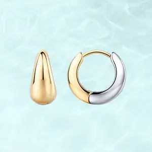 PAVOI Waterproof Reversible Two Toned Hoop Earrings for Women - 14K Gold Plated Mixed Metals Huggie Hoops - Trendy Stainless Steel Jewelry