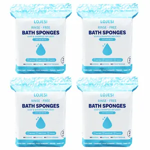 Rinse Free Bath Sponges 25pc Single Use Shower Sponges Packs of 25 Travel Pack Soap-Infused Dry Shower Sponges, Just Add Water to Activate, No Rinsing Required Ideal for Camping Travel Youth Senior Friendly