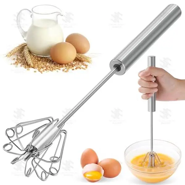 304 Stainless Steel Semi-Automatic Whisk - Hand-Push Rotating Egg Utensil, Multi-Frother Hand Mixer for Cakes, Desserts, Utensils