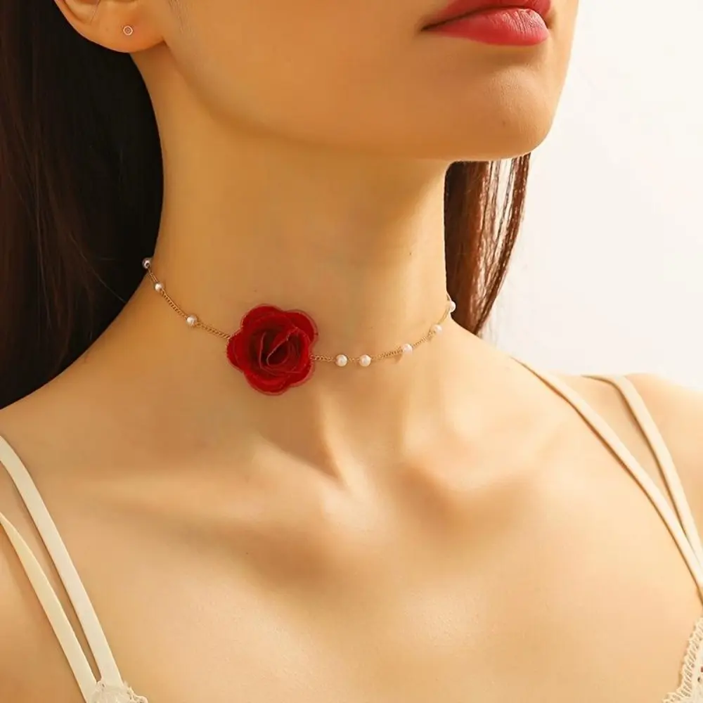 Elegant 18K Gold-Plated Faux Pearl Choker Necklace with Acrylic Flower, Versatile for Daily Wear, Parties, Weddings, and Special Occasions, Dainty Necklace
