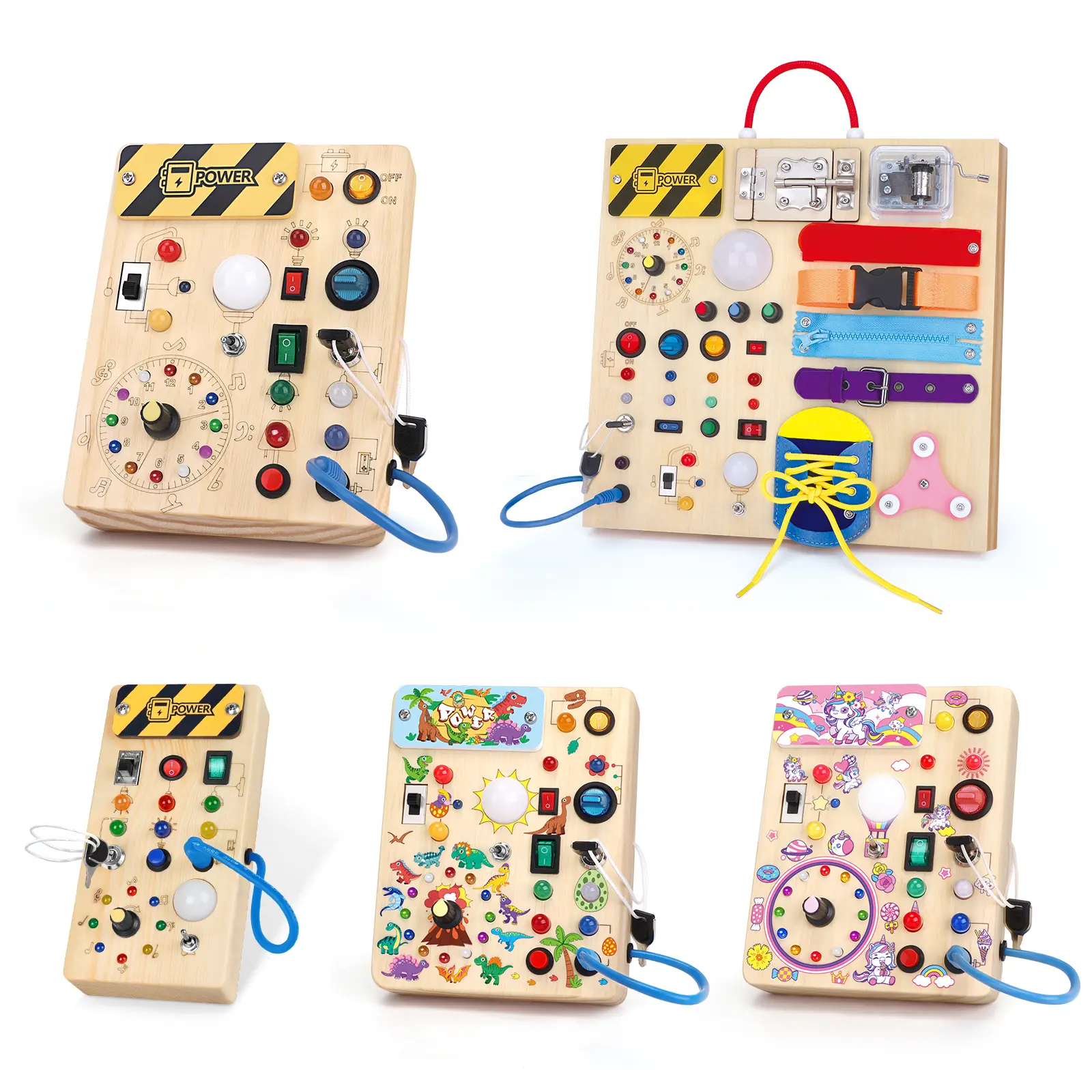 Grarain Montessori Wooden Busy Board, Infant Sensory Travel Toy with 10 LED Switches, 1-3 Years Old Boy Early Education Multi Activity Playset, Ideal 1st Birthday for Boy Gift (Yellow), Learning Materials, Kids Toys, Toddler Toys