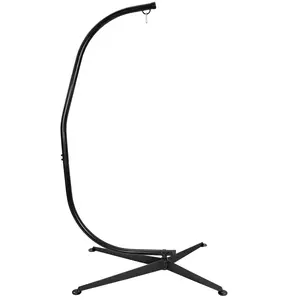 Zeny Heavy-Duty Steel Frame Hammock Chair C-Stand, 330lbs Capacity, Weatherproof, Rotatable Hook, Tool-Free Portable Setup, X-Base, Indoor & Outdoor Use, Black, Tool-Free Setup