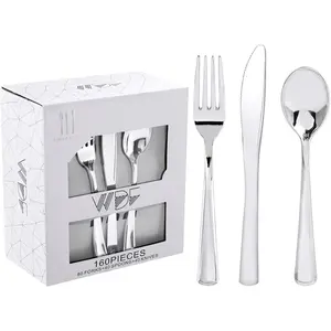 160 count  Plastic Silverware -  Disposable Silverware - Plastic Silverware Heavy Duty - 80 Forks 40  40 Spoons - Disposable Cutlery  for Party  Shower Wedding Spring