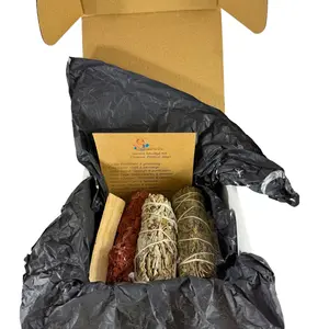 Sacred Smudge Bundle Kit | Sage, Palo Santo, Mugwort, Eucalyptus & Cedar | Energy Cleansing Kit | Spiritual Gift Box | Protection Healing Incense Aromatic Incense