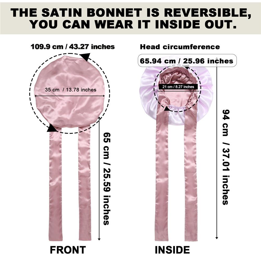 Double-Layer Solid Color Satin Bonnet Silk Like Texture Sleeping Cap for Women Curly Hair Wrap Adjustable Reversible with Tie Band Nightcap Bonnets