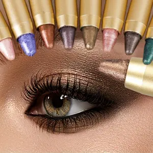 Waterproof Metal Eyeshadow Stick with Brush, Shiny Effect, Lazy Eye Makeup, Versatile, Thin and Non-Stick, Suitable for Beginners, Glitter Shimmer Eyeshadow