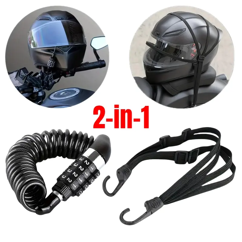 2 in 1 Motorcycle Lock & High Stretch Rubber Fixed Strap, Portable Lock & High Stretch Rubber Fixed Strap, Suitable for Motorcycle Items & Luggage, Bike Lock