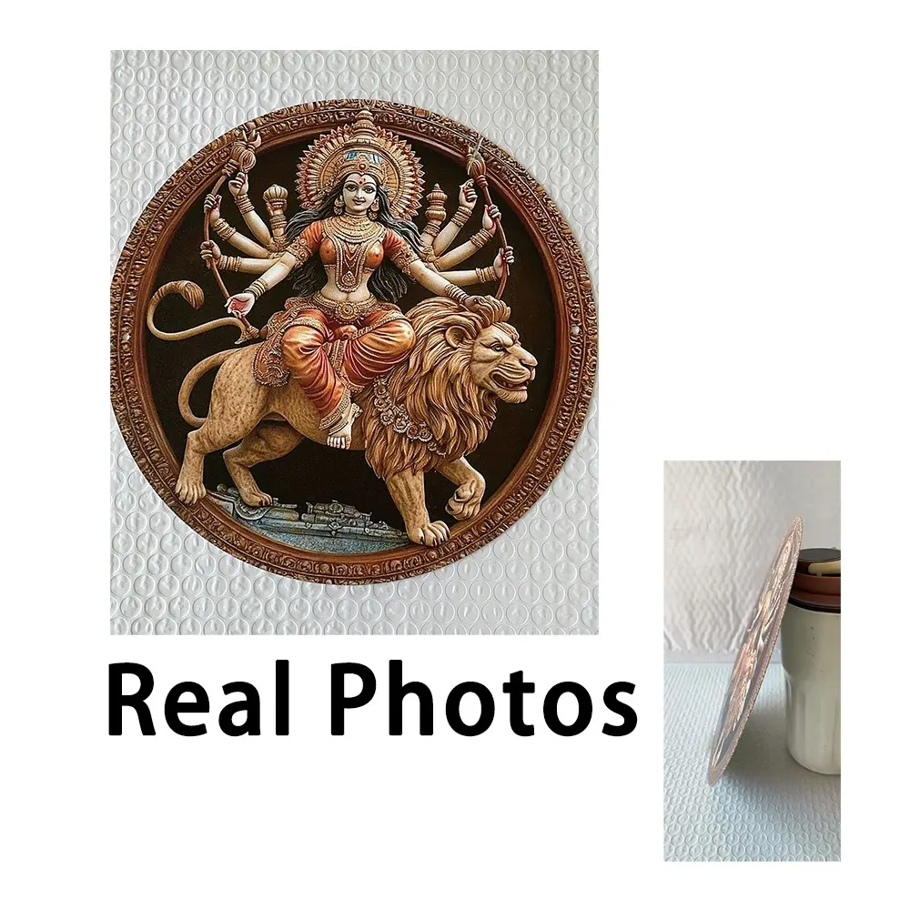 Aluminum Indian Durga Goddess Statue with Lion Design, Home Decor for Living Room and Coffee Shop, Elegant and Stylish Decoration Piece, Spiritual Decor, Religious Decor